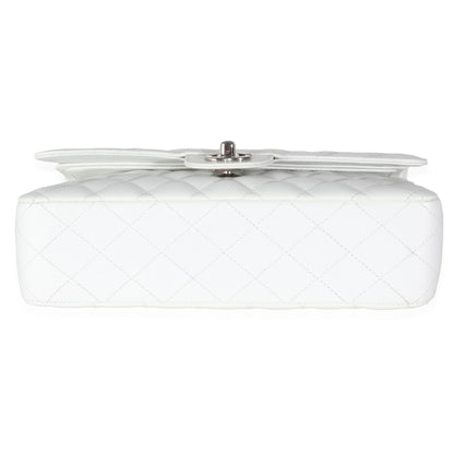 White Quilted Caviar Medium Classic Double Flap Bag
