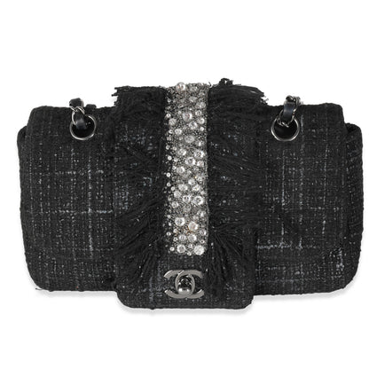 Chanel Black Tweed Swarovski Fringe New Bag