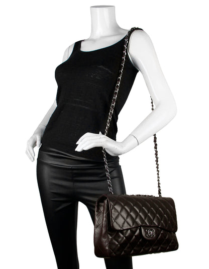 Chanel Brown Lambskin Quilted Single Flap Jumbo Classic Bag