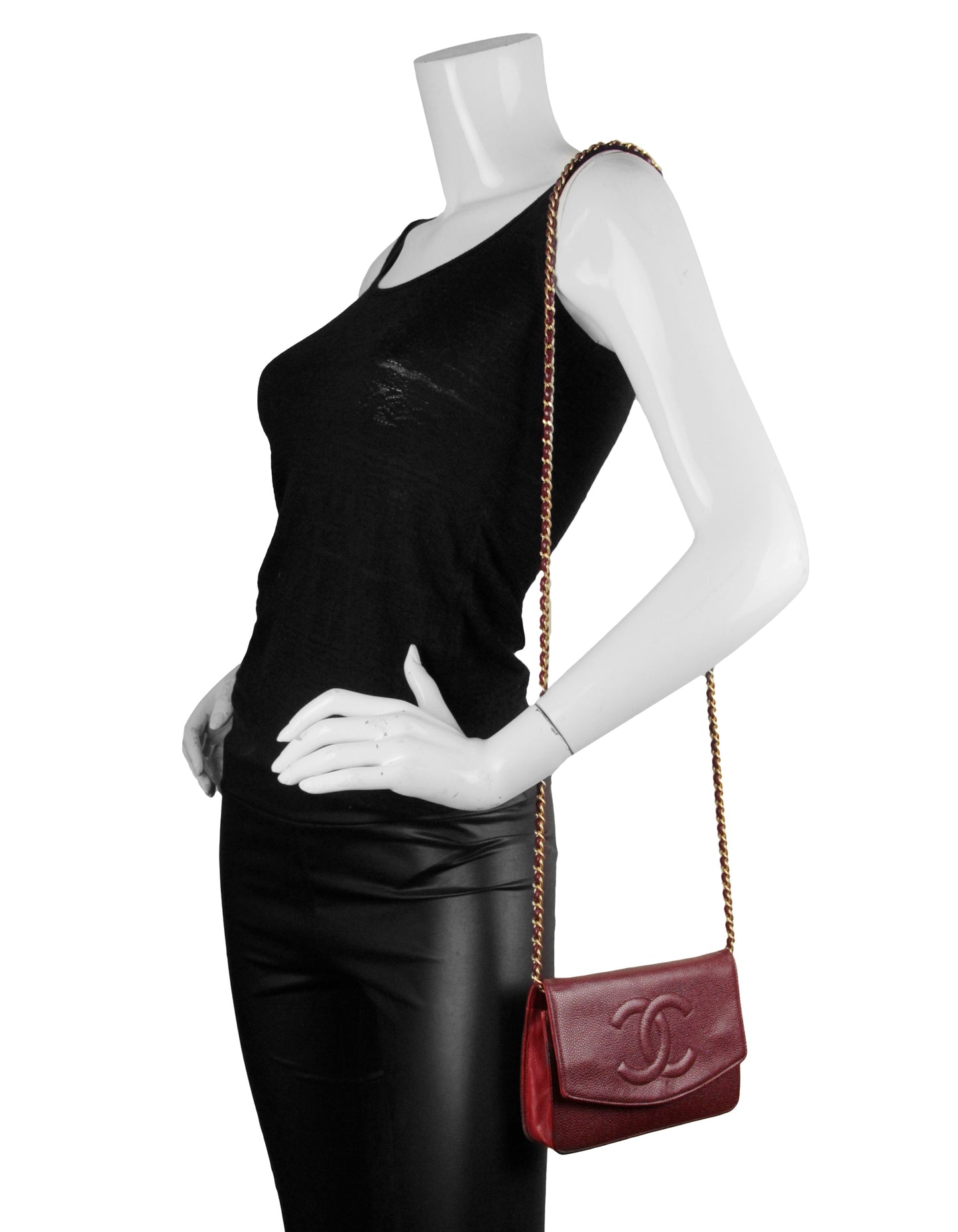 Chanel Red Caviar Timeless CC Wallet on Chain WOC Crossbody Bag