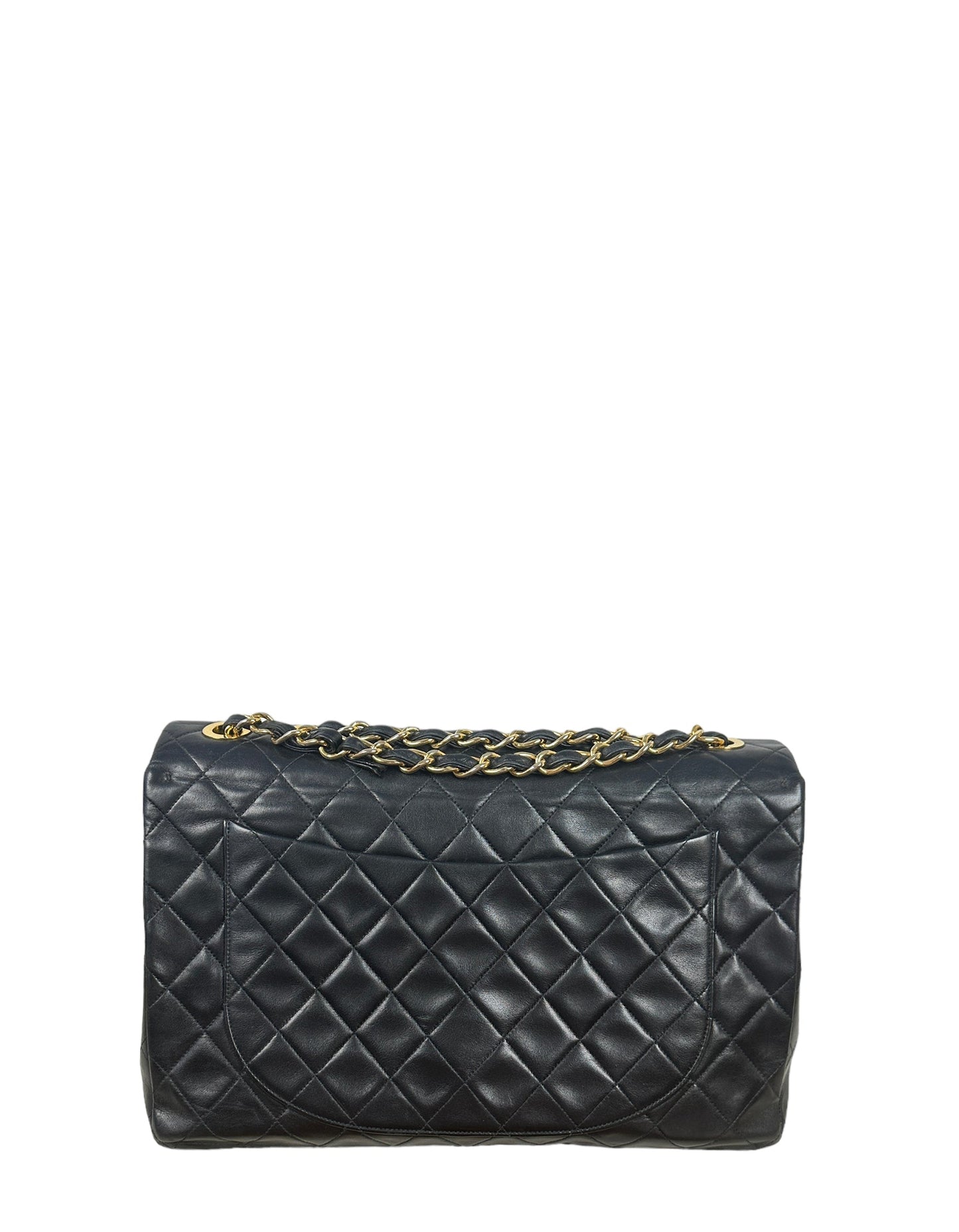 Chanel Vintage 1990s Black Lambskin Leather XL Jumbo Flap Bag
