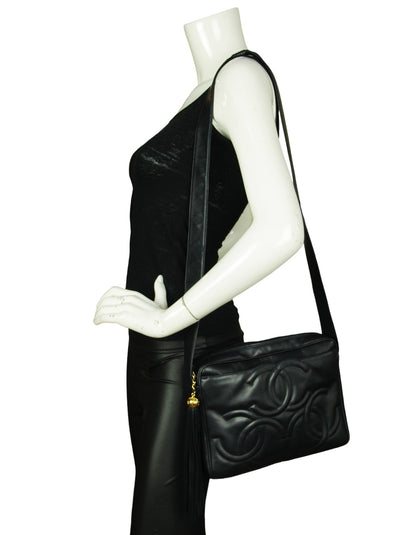 Chanel Vintage Navy Leather CC Embossed Bag