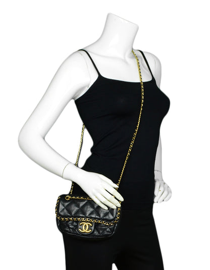 Chanel 2011 Black Lambskin Leather Quilted Mini Chain Me Flap Crossbody Bag