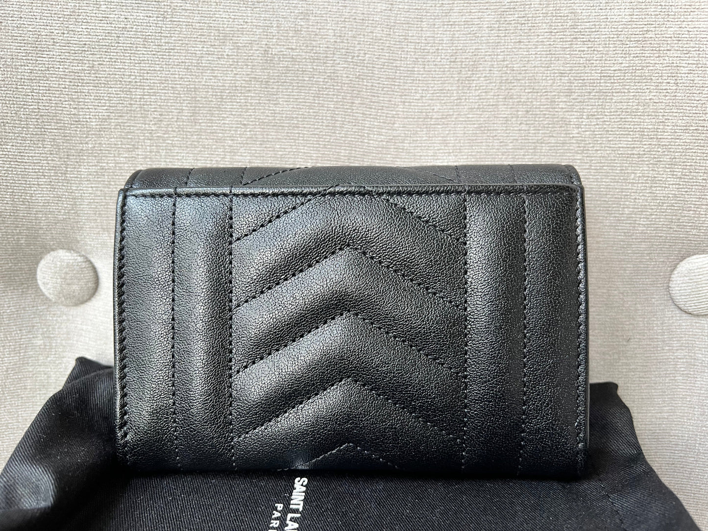 Yves Saint Laurent Black Small Envelope Wallet in Lambskin