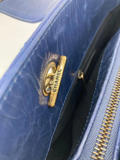 Chanel Blue Glazed Calfskin Quilted Tote Bag