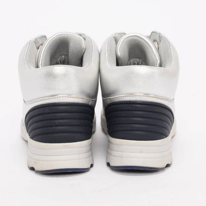 Chanel Silver Metallic Leather High Top Sneakers 39