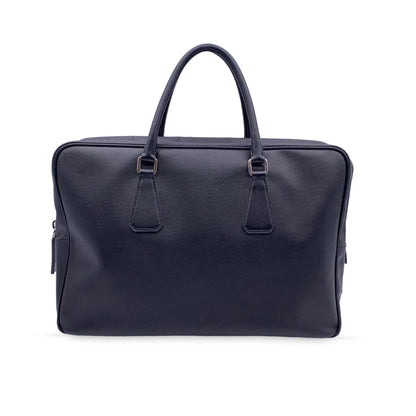 Prada Black Saffiano Leather Zip Top Briefcase Satchel Work Bag