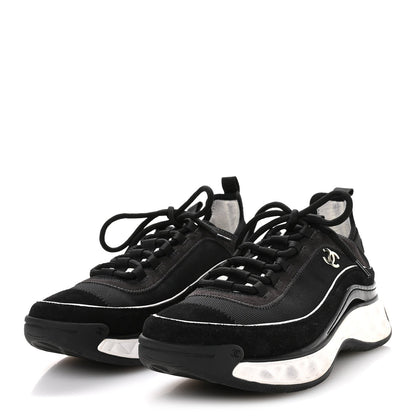 Velvet Calfskin Mixed Fibers CC Sneakers 39.5 Black