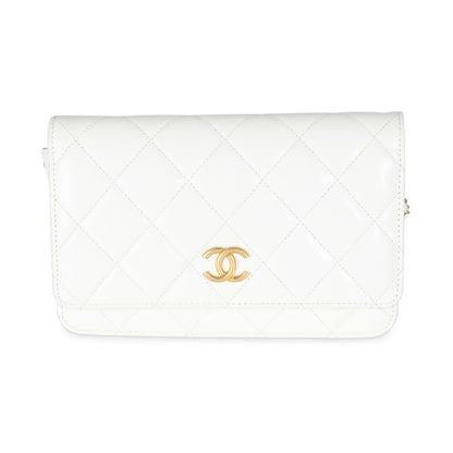 CHANEL White Quilted Goatskin Punk Essentials Wallet On Chain