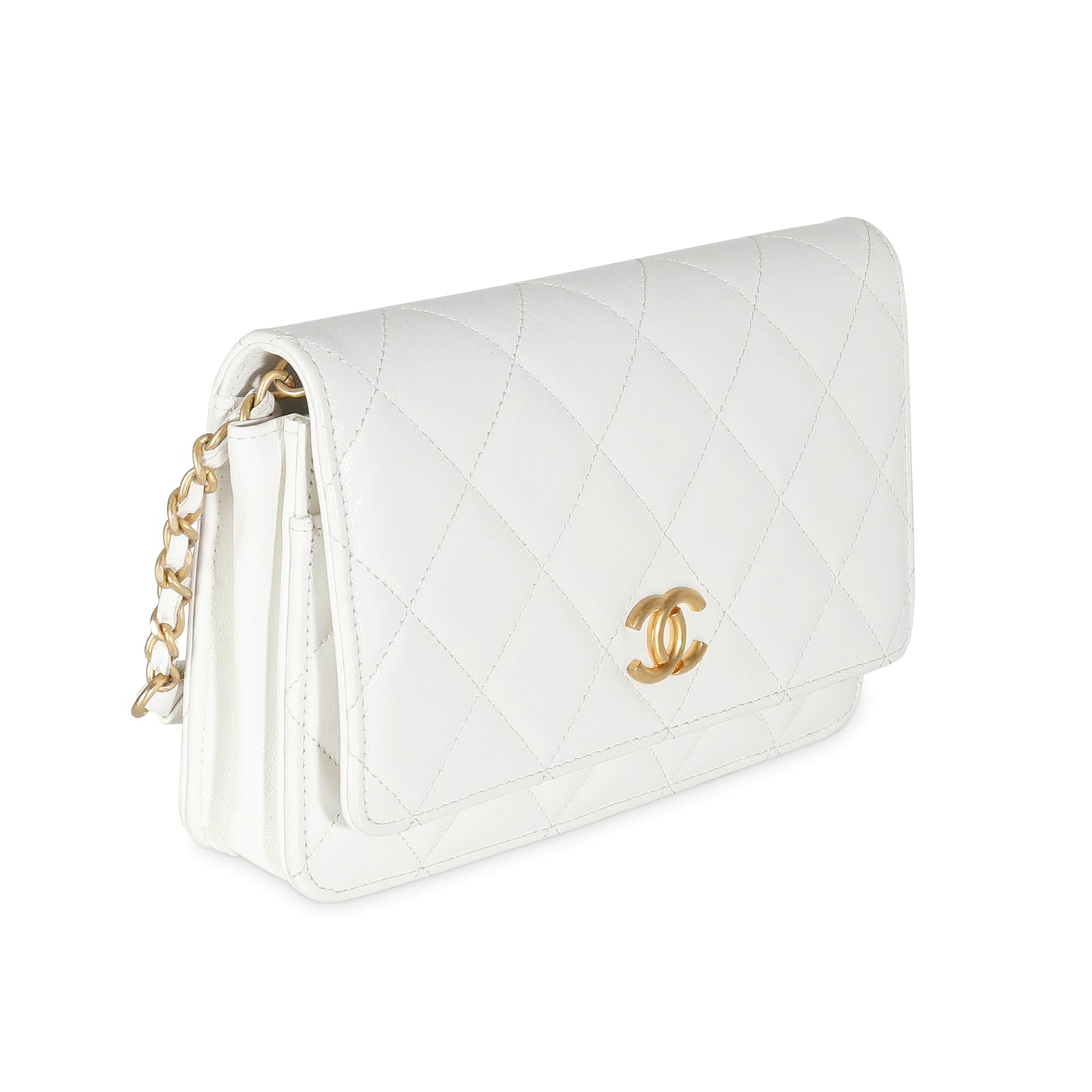 CHANEL White Quilted Goatskin Punk Essentials Wallet On Chain