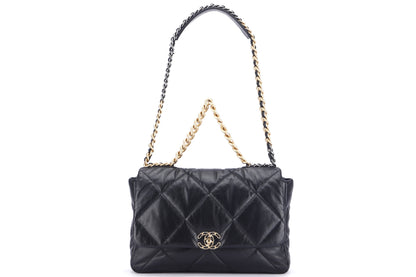 CHANEL 19 (3034xxxx) MAXI BLACK LAMBSKIN, WITH , DUST COVER & BOX
