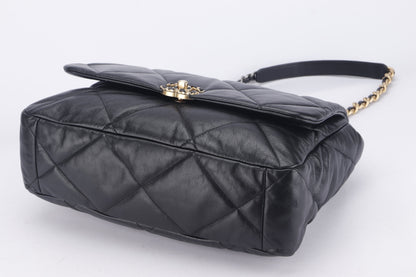 CHANEL 19 (3034xxxx) MAXI BLACK LAMBSKIN, WITH , DUST COVER & BOX