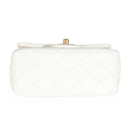 White Quilted Lambskin Pearl Crush Mini Flap Bag