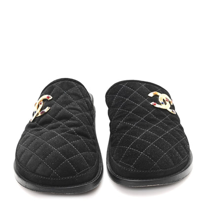 Suede Stitched Resin CC Mules 39 Black