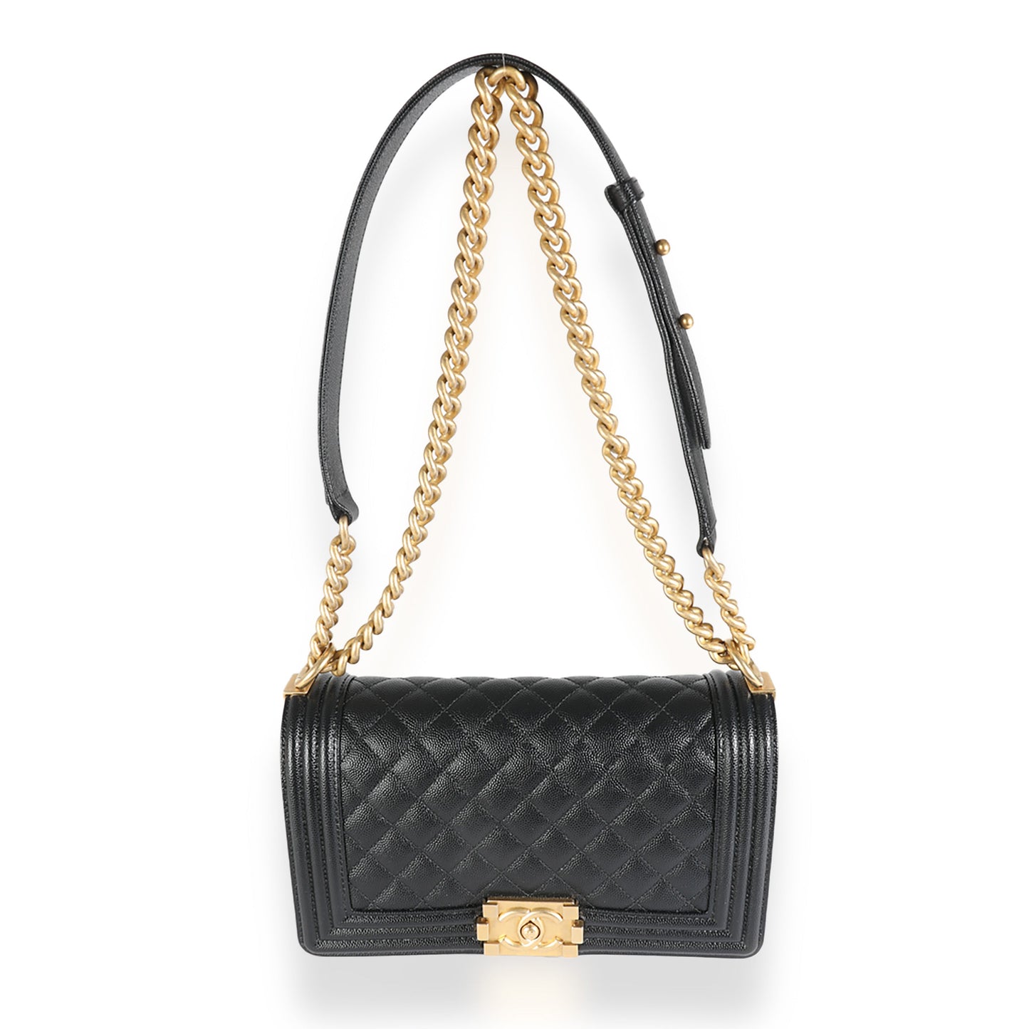Black Quilted Caviar Medium Boy Bag