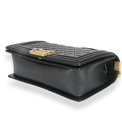 Black Quilted Caviar Medium Boy Bag