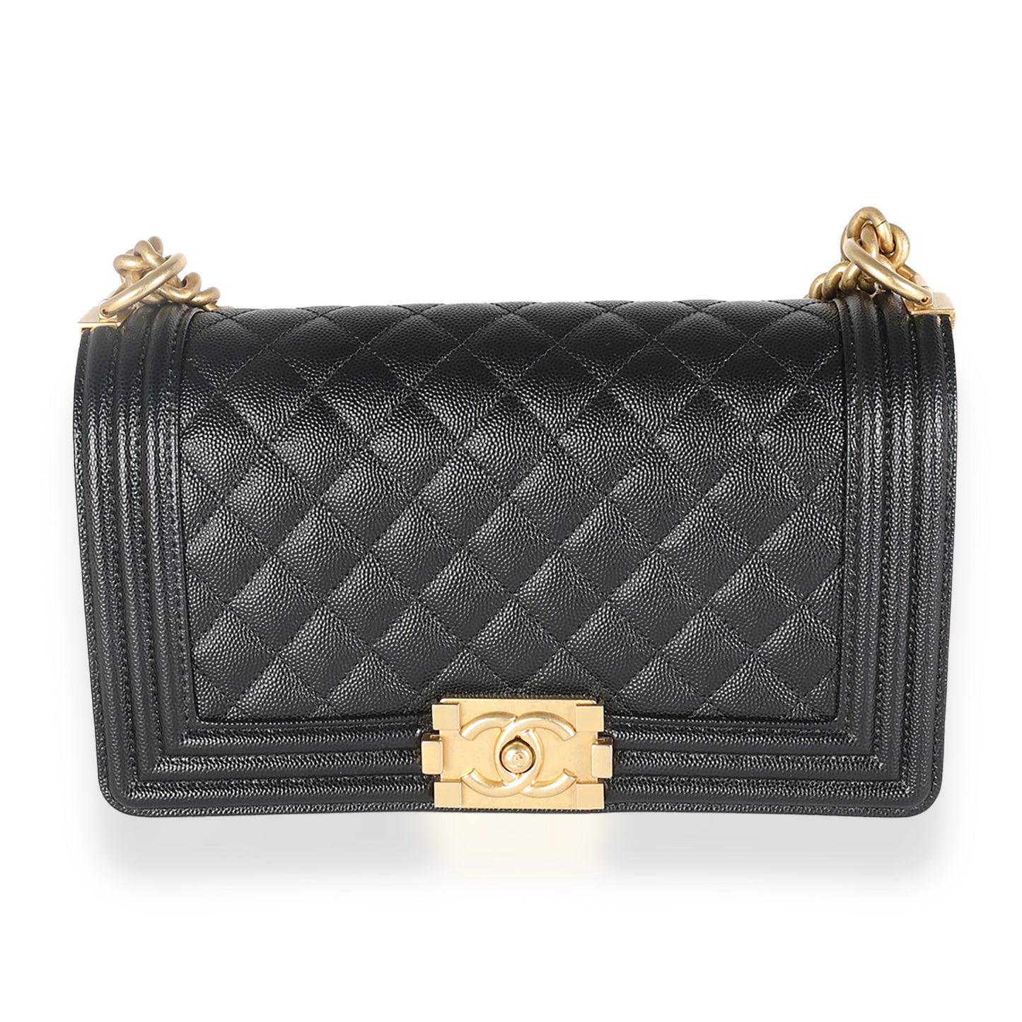 Black Quilted Caviar Medium Boy Bag
