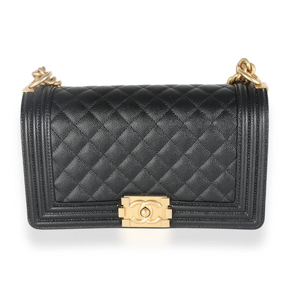 Black Quilted Caviar Medium Boy Bag