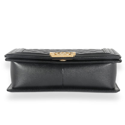 Black Quilted Caviar Medium Boy Bag