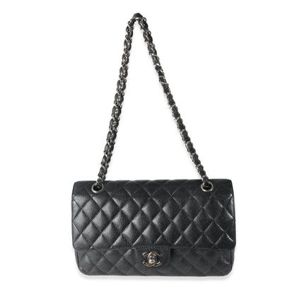 Black Quilted Caviar Medium Classic Double Flap Bag