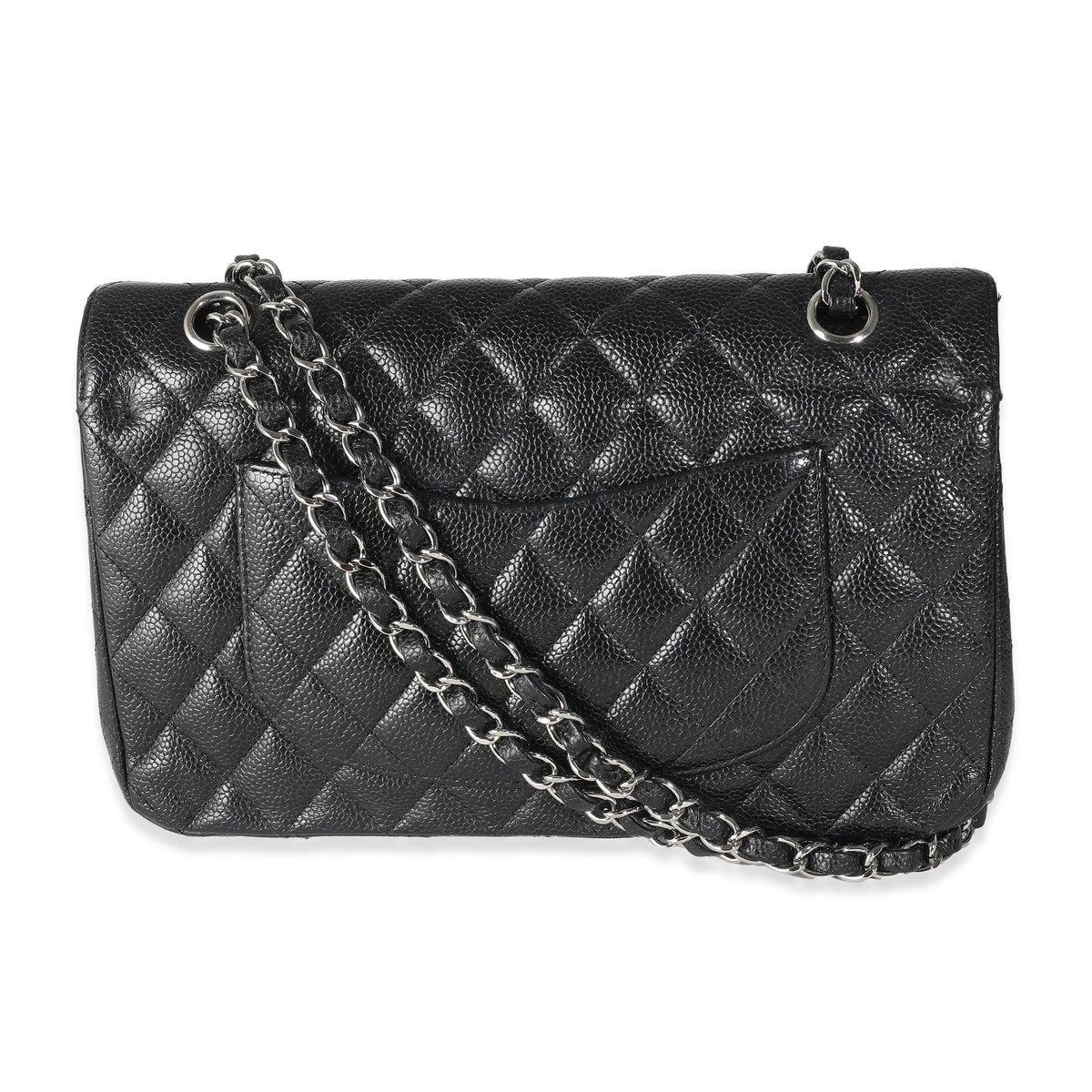 Black Quilted Caviar Medium Classic Double Flap Bag
