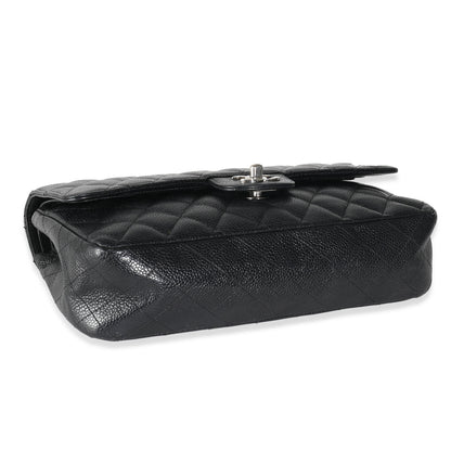 Black Quilted Caviar Medium Classic Double Flap Bag