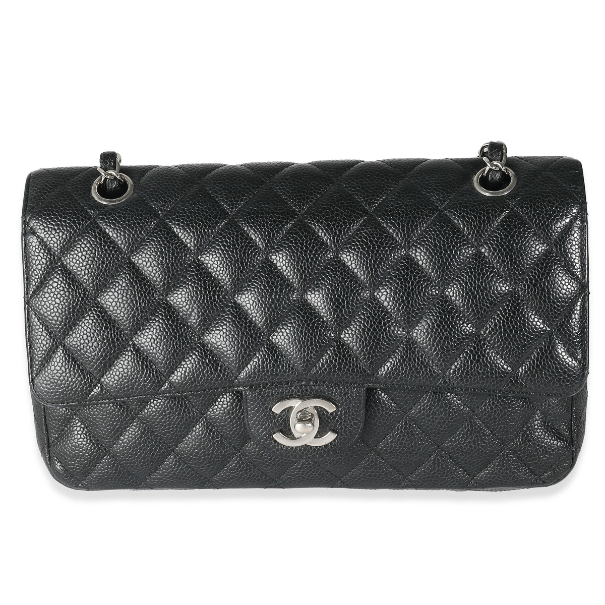 Black Quilted Caviar Medium Classic Double Flap Bag