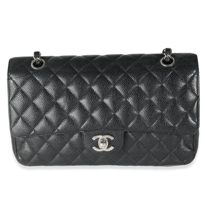 Black Quilted Caviar Medium Classic Double Flap Bag