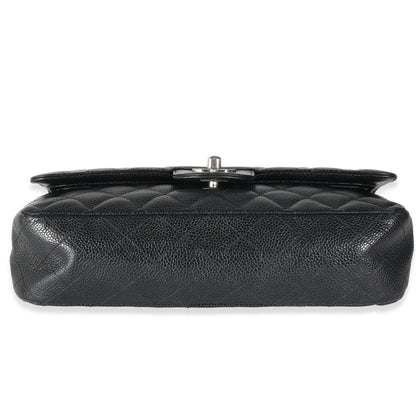 Black Quilted Caviar Medium Classic Double Flap Bag