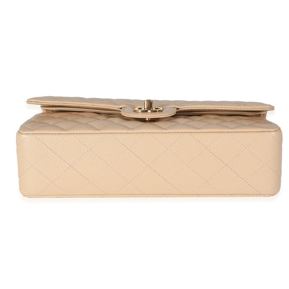 Beige Quilted Caviar Medium Classic Double Flap Bag