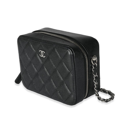 Chanel Black Quilted Caviar Square Zip Around Camera Bag
