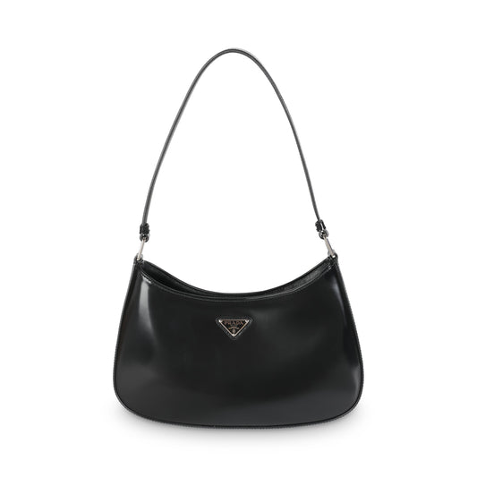 PRADA Black Brushed Leather Cleo Shoulder Bag