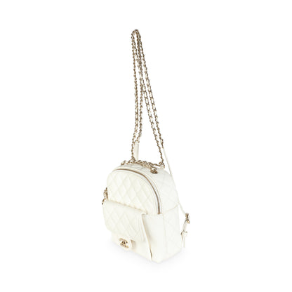 White Quilted Caviar Small CC Day Backpack