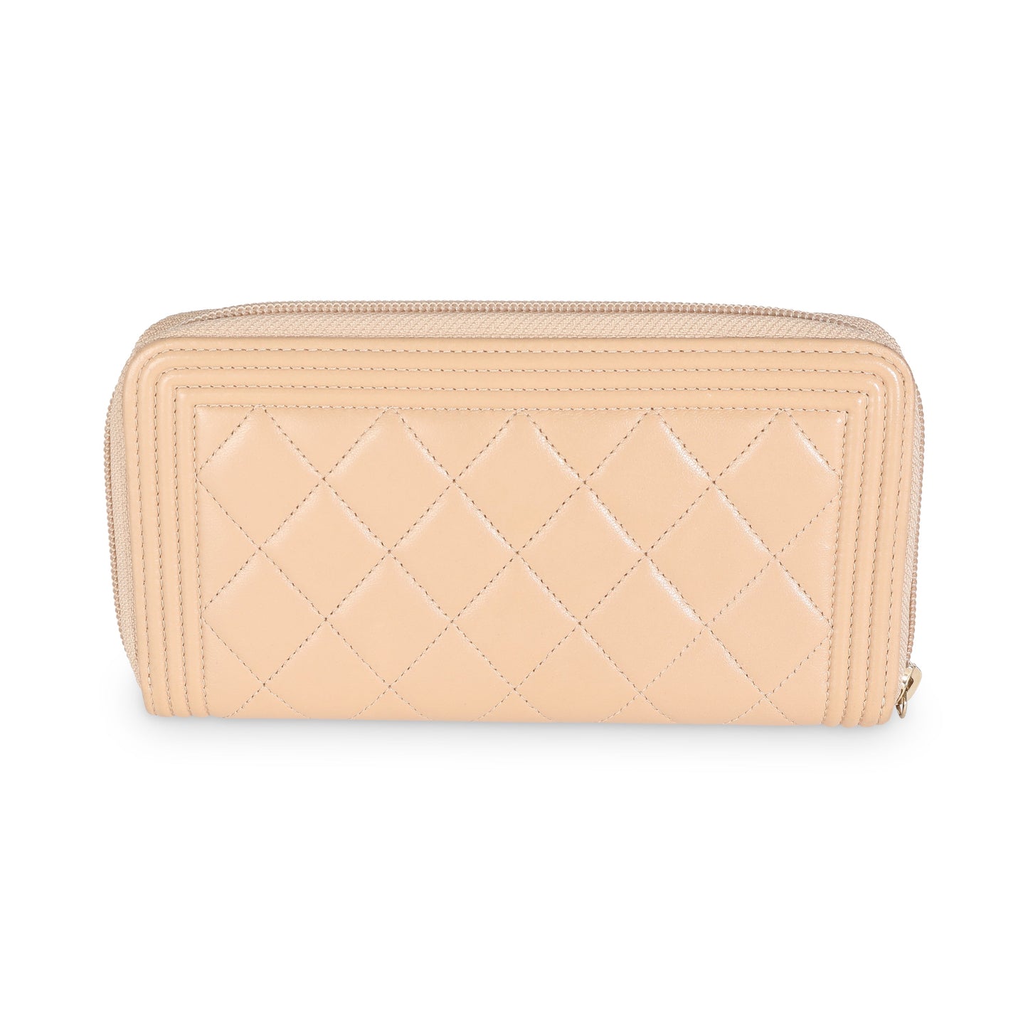 Beige Quilted Lambskin Zip Around Boy Wallet