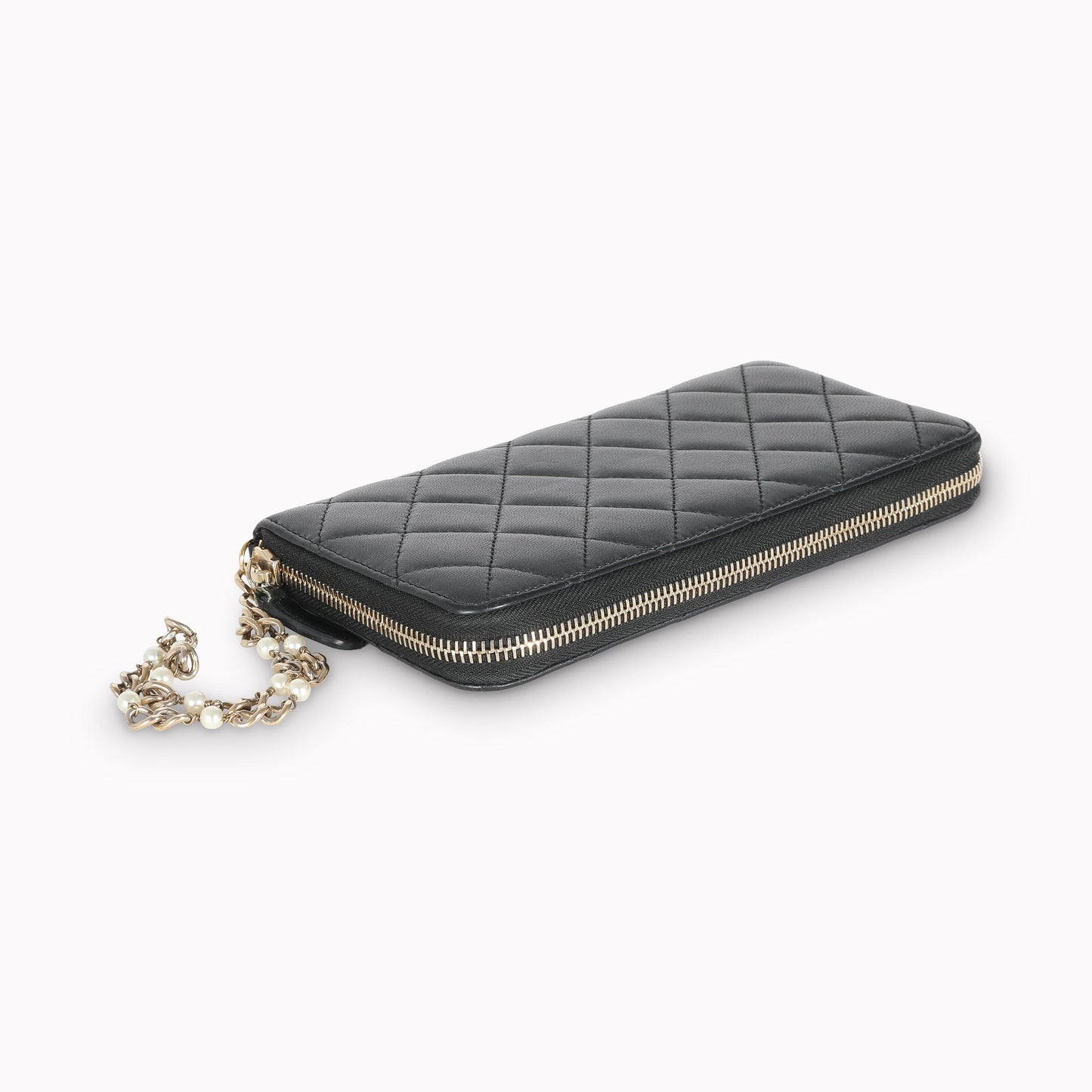 Gunmetal Metallic Quilted Lambskin Zip Around Wallet