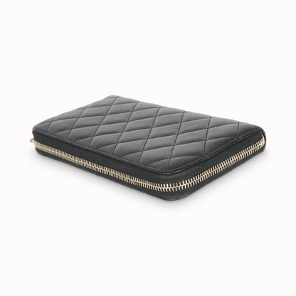 Gunmetal Metallic Quilted Lambskin Zip Around Wallet