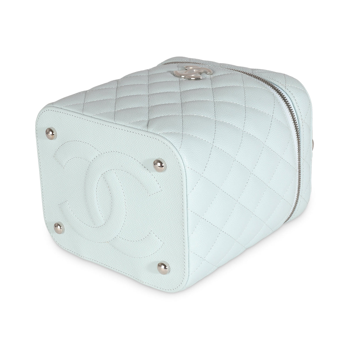 Blue Quilted Caviar Top Handle Vanity Case