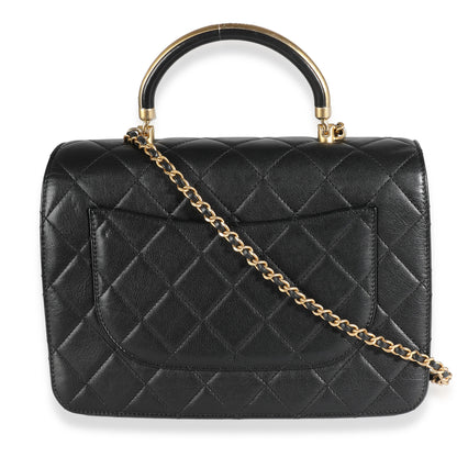 Black Quilted Calfskin Gold Top Handle Envelope Flap Bag