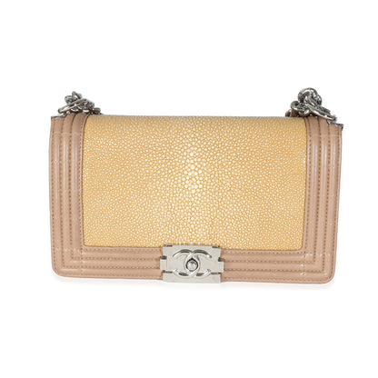 Beige Galuchat Stingray Lambskin Medium Boy Flap