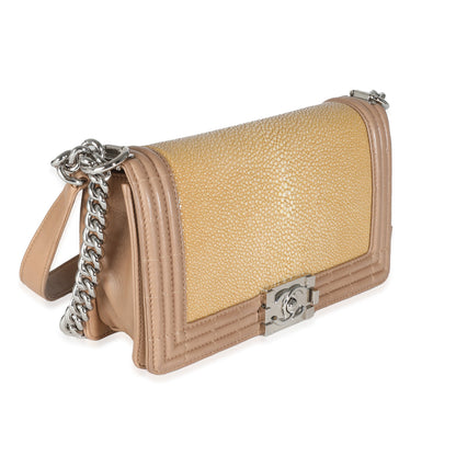 Beige Galuchat Stingray Lambskin Medium Boy Flap
