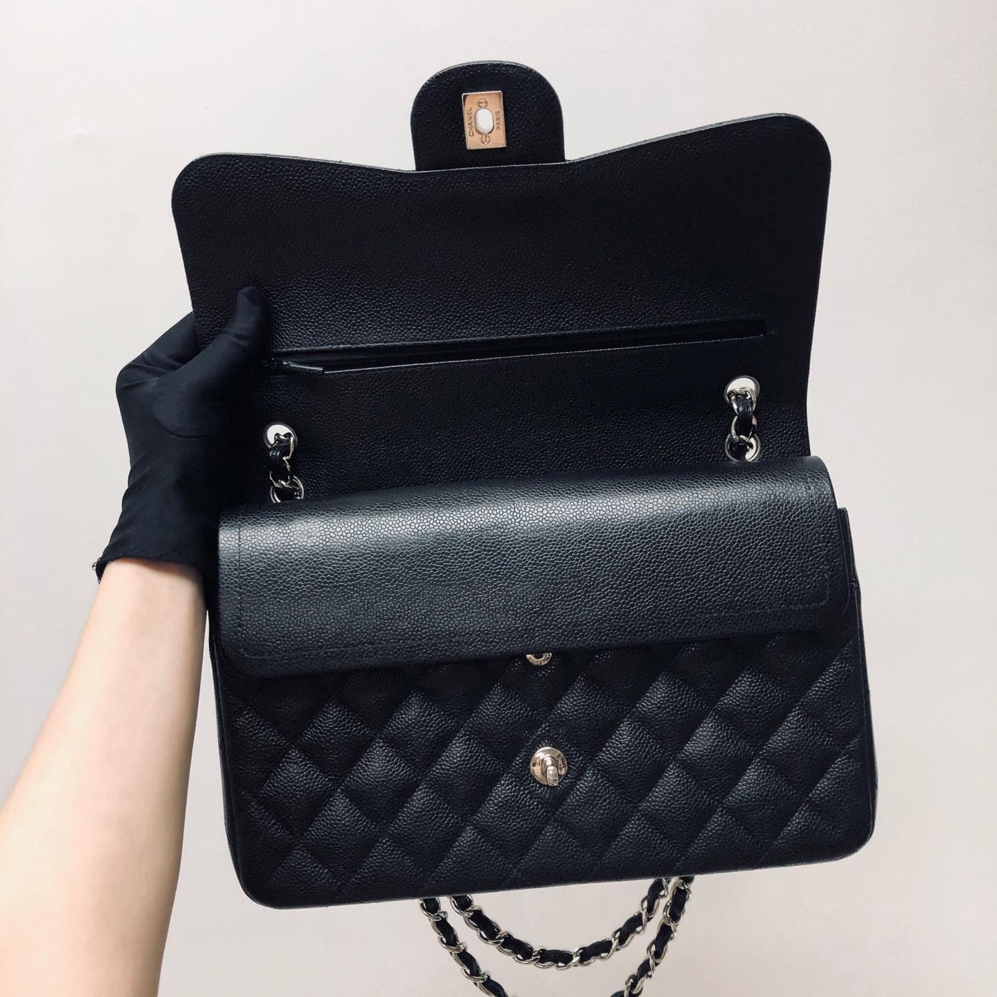 Classic Double Flap Jumbo Bag in Black Caviar with SHW