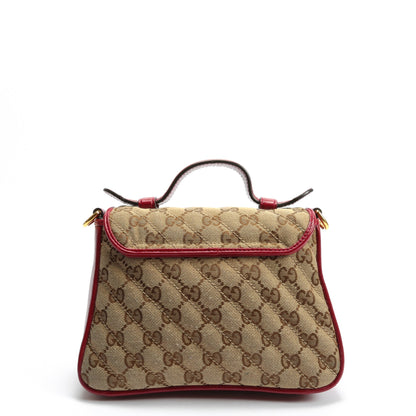 GUCCI GG Marmont Mini Tote - Canvas w/Red Trim