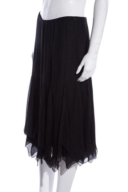 Chanel Cruise '06 Black Panel Ruffle Hem Skirt SZ 42