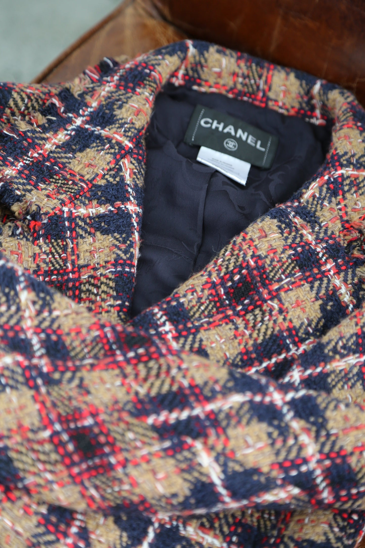 Tweed Jacket Plaid Pattern Brown Multi