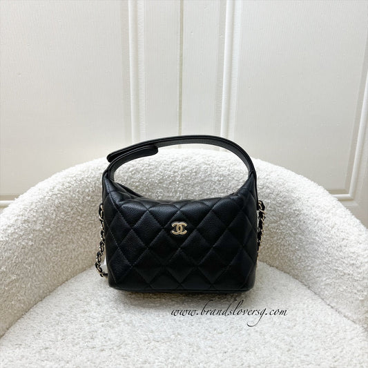 Chanel Classic Quilted Hobo Clutch on Chain in Black Caviar and LGHW (Model: AP4386)