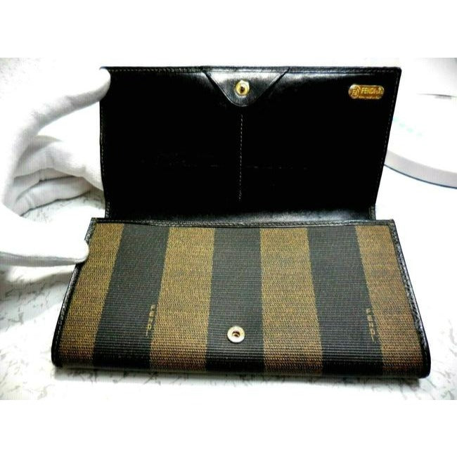Fendi Pequin Wide Striped Print Xl Bi Fold Continental Wallet