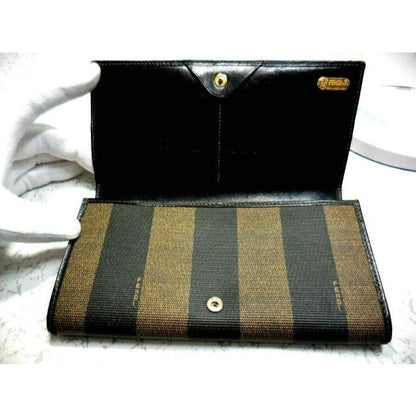 Fendi Pequin Wide Striped Print Xl Bi Fold Continental Wallet