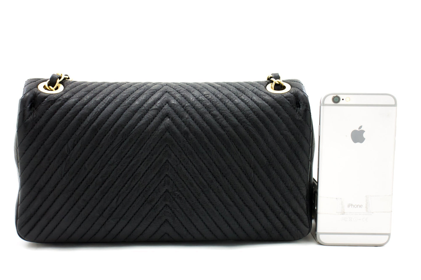 Chanel 2015 Chevron V-Stitch Leather Chain Flap Shoulder Bag