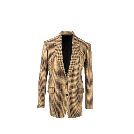 Celine Size 34 Houndstooth Blazer Wool Brown/Green