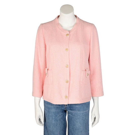 Chanel Pink Boucle Tweed Pearl CC Jacket FR 46
